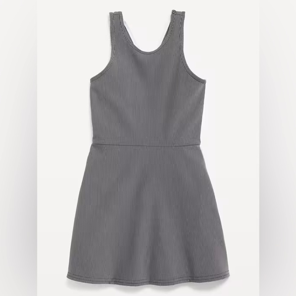 NWT OLD NAVY GIRLS PowerSoft Sleeveless Ribbed Athletic Dress Black White Stripe